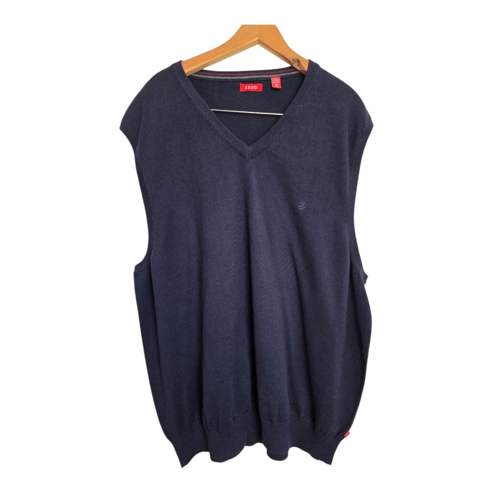Izod Fine Gauge V Neck Cotton Sweater Vest Mens XXL Midnight Blue Preppy NWT